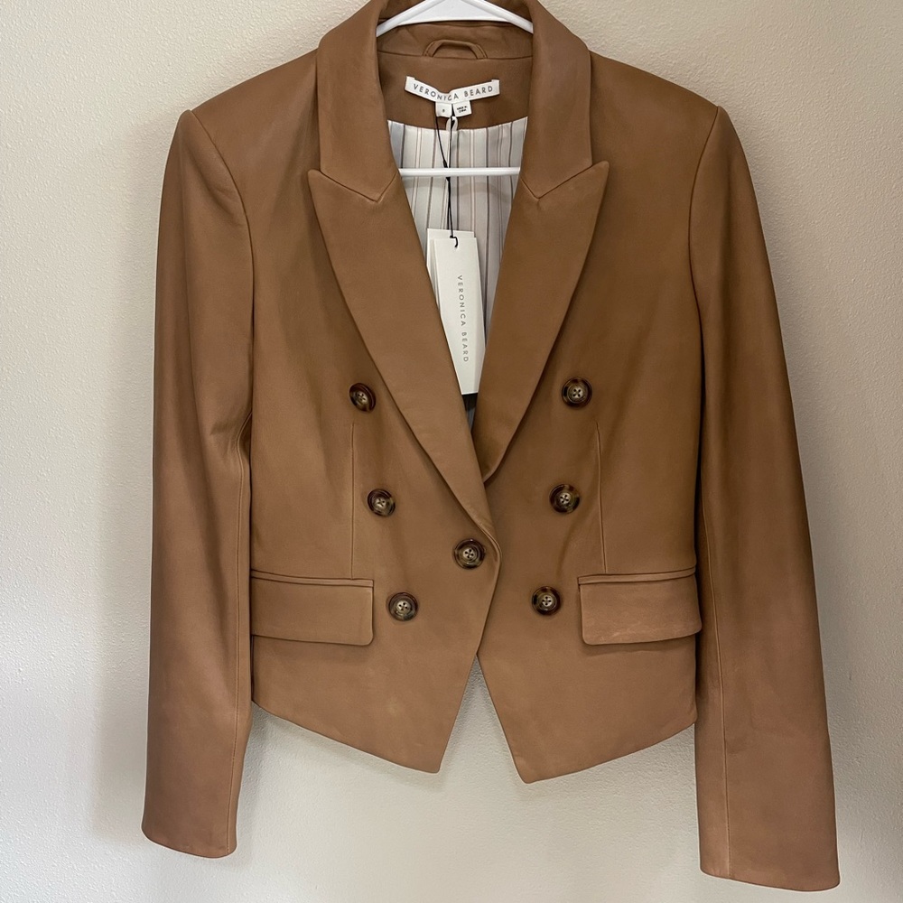 NWT VERONICA BEARD - COOKE LEATHER DICKEY JACKET CAMEL